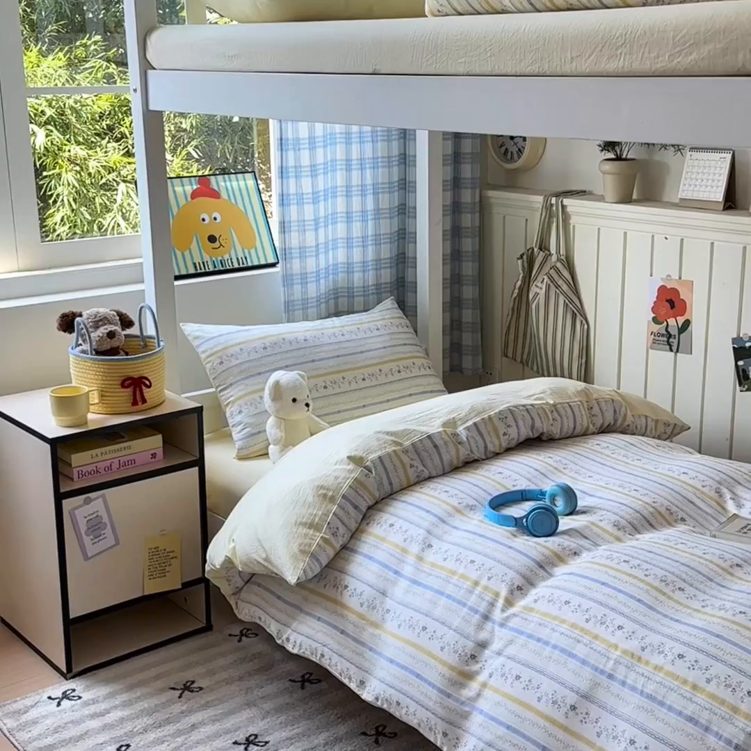 91家纺网 家纺一手货源 找家纺 沐芷 2025 开学季学生宿舍三件套 水洗棉四件套被套床单 空白诗