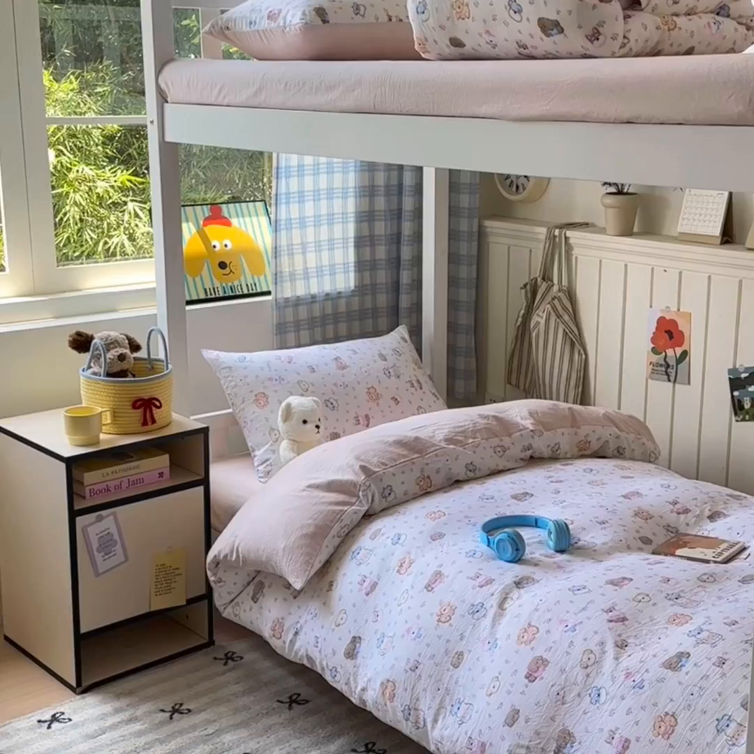 91家纺网 家纺一手货源 找家纺 沐芷 2025 开学季学生宿舍三件套 水洗棉四件套被套床单 萌狗花花