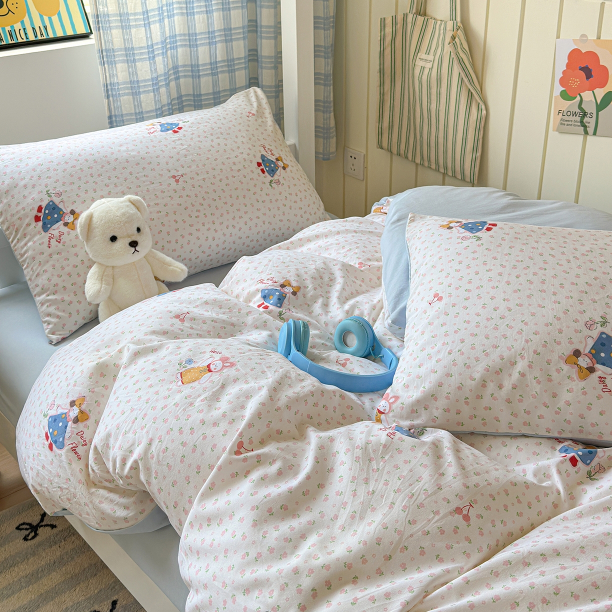 91家纺网 家纺一手货源 找家纺 沐芷 2025 开学季学生宿舍三件套 水洗棉四件套被套床单 甜心派派