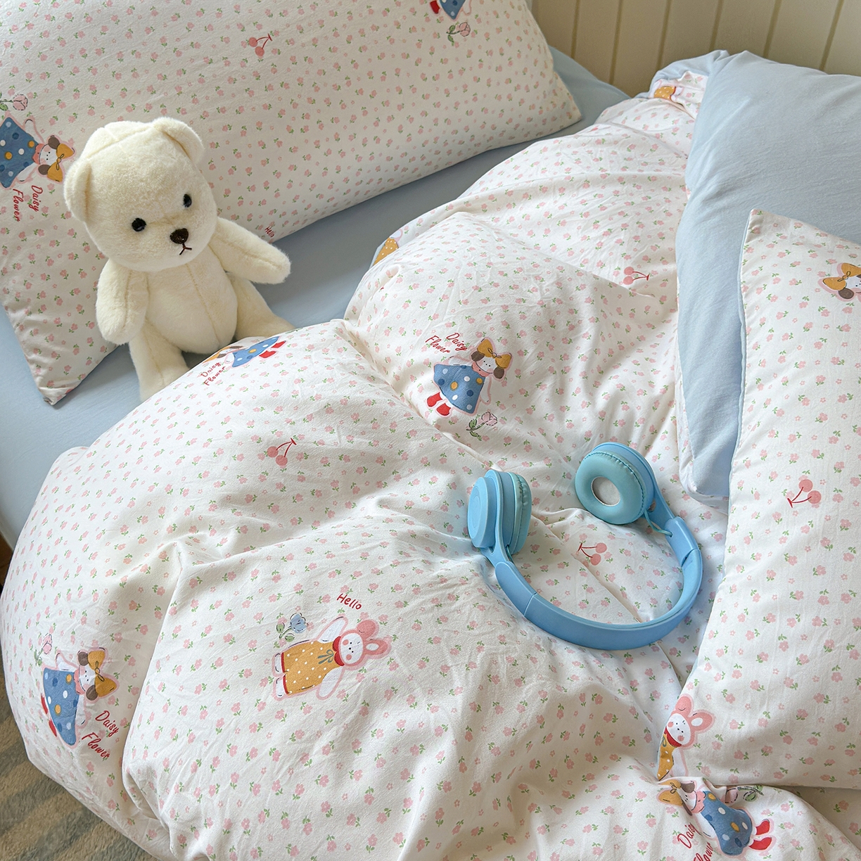 91家纺网 家纺一手货源 找家纺 沐芷 2025 开学季学生宿舍三件套 水洗棉四件套被套床单 甜心派派