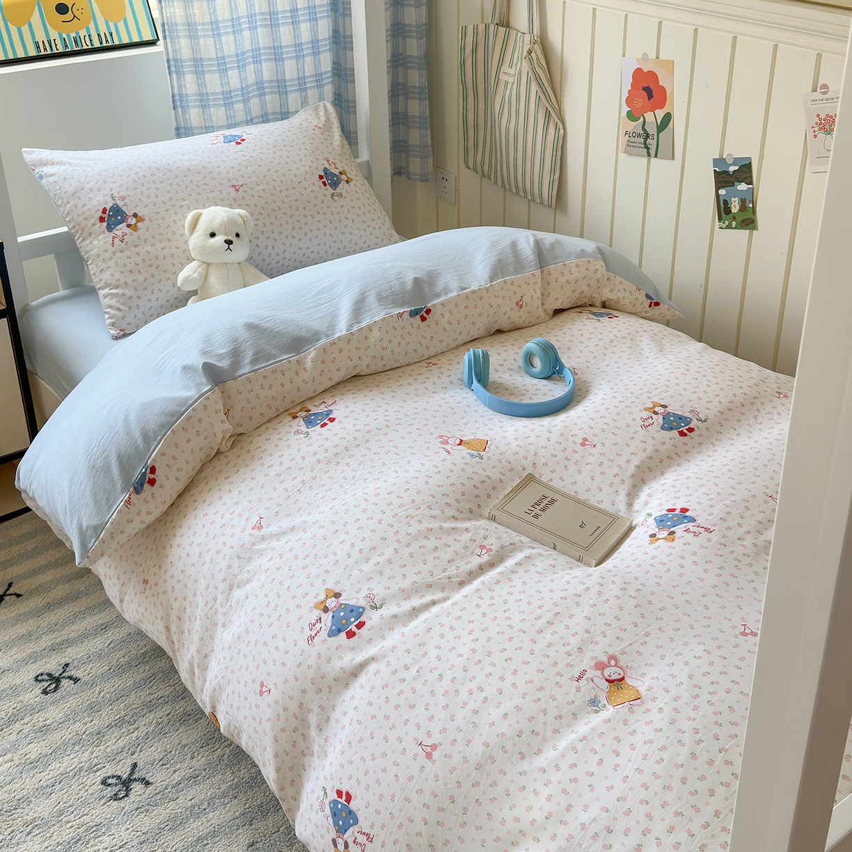 91家纺网 家纺一手货源 找家纺 沐芷 2025 开学季学生宿舍三件套 水洗棉四件套被套床单 甜心派派