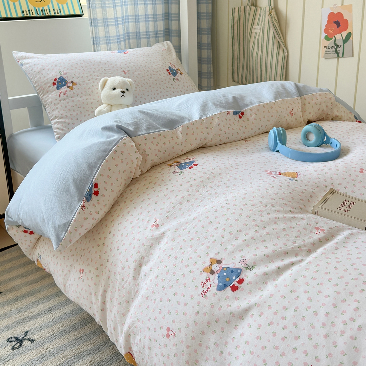 91家纺网 家纺一手货源 找家纺 沐芷 2025 开学季学生宿舍三件套 水洗棉四件套被套床单 甜心派派