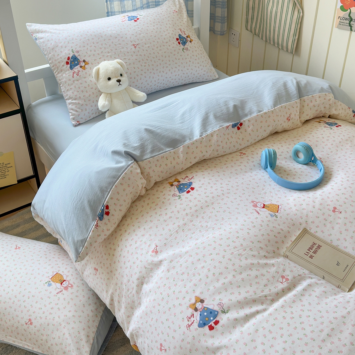 91家纺网 家纺一手货源 找家纺 沐芷 2025 开学季学生宿舍三件套 水洗棉四件套被套床单 甜心派派