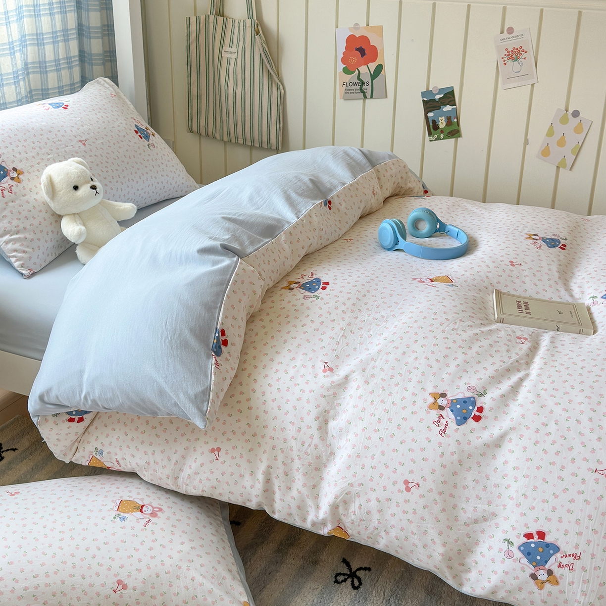 91家纺网 家纺一手货源 找家纺 沐芷 2025 开学季学生宿舍三件套 水洗棉四件套被套床单 甜心派派