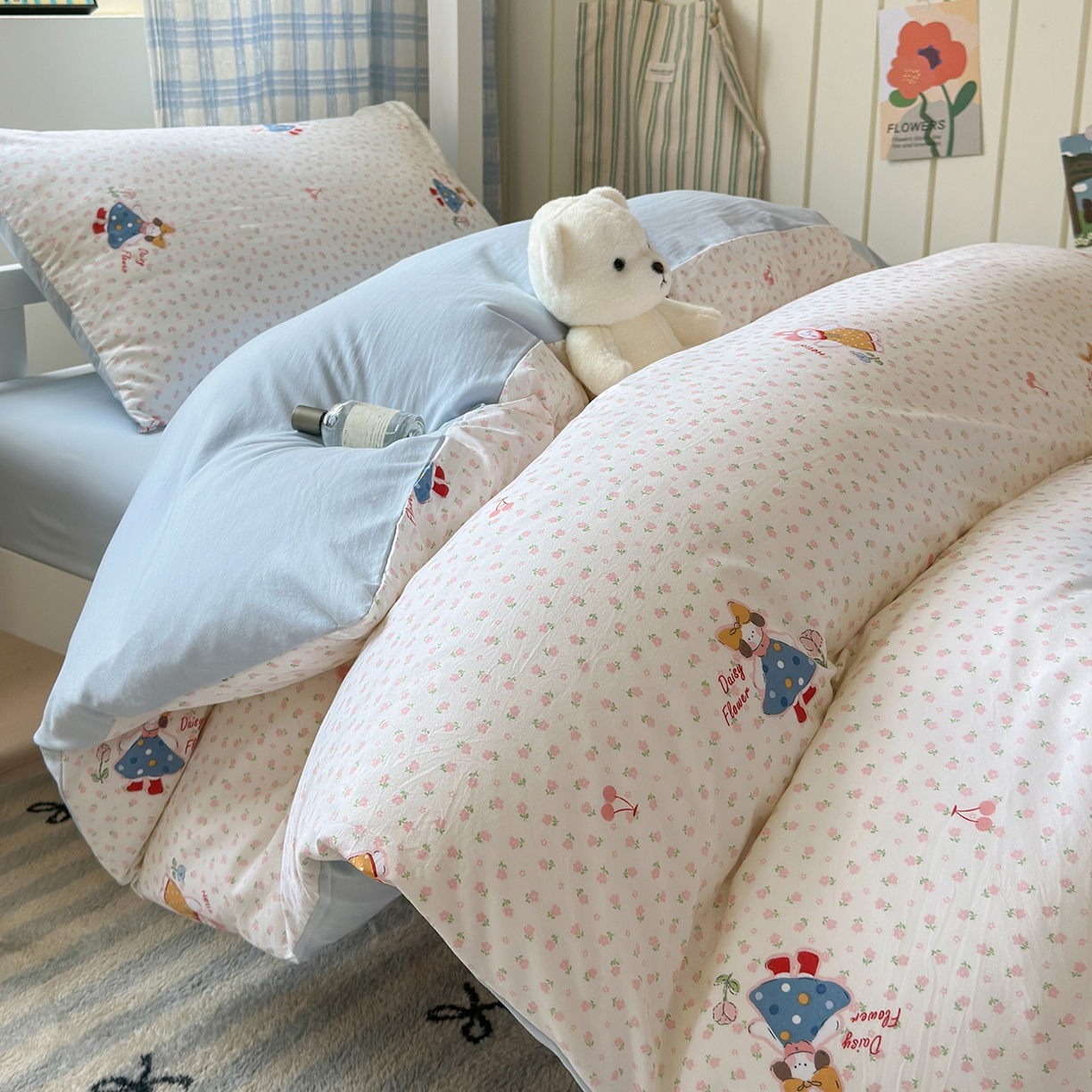 91家纺网 家纺一手货源 找家纺 沐芷 2025 开学季学生宿舍三件套 水洗棉四件套被套床单 甜心派派