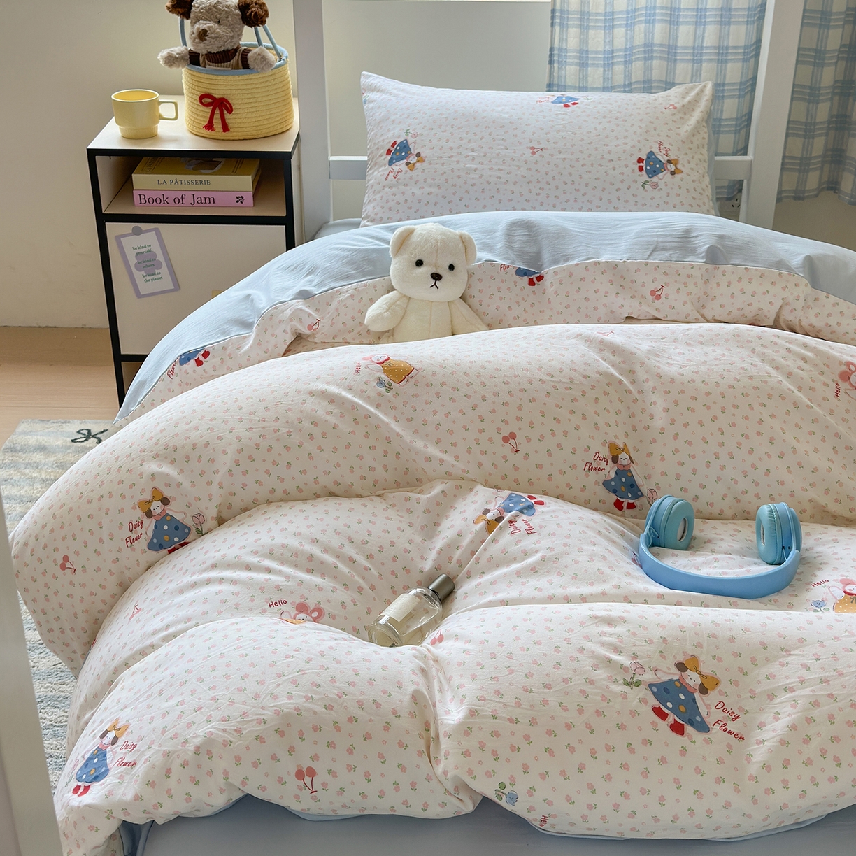 91家纺网 家纺一手货源 找家纺 沐芷 2025 开学季学生宿舍三件套 水洗棉四件套被套床单 甜心派派