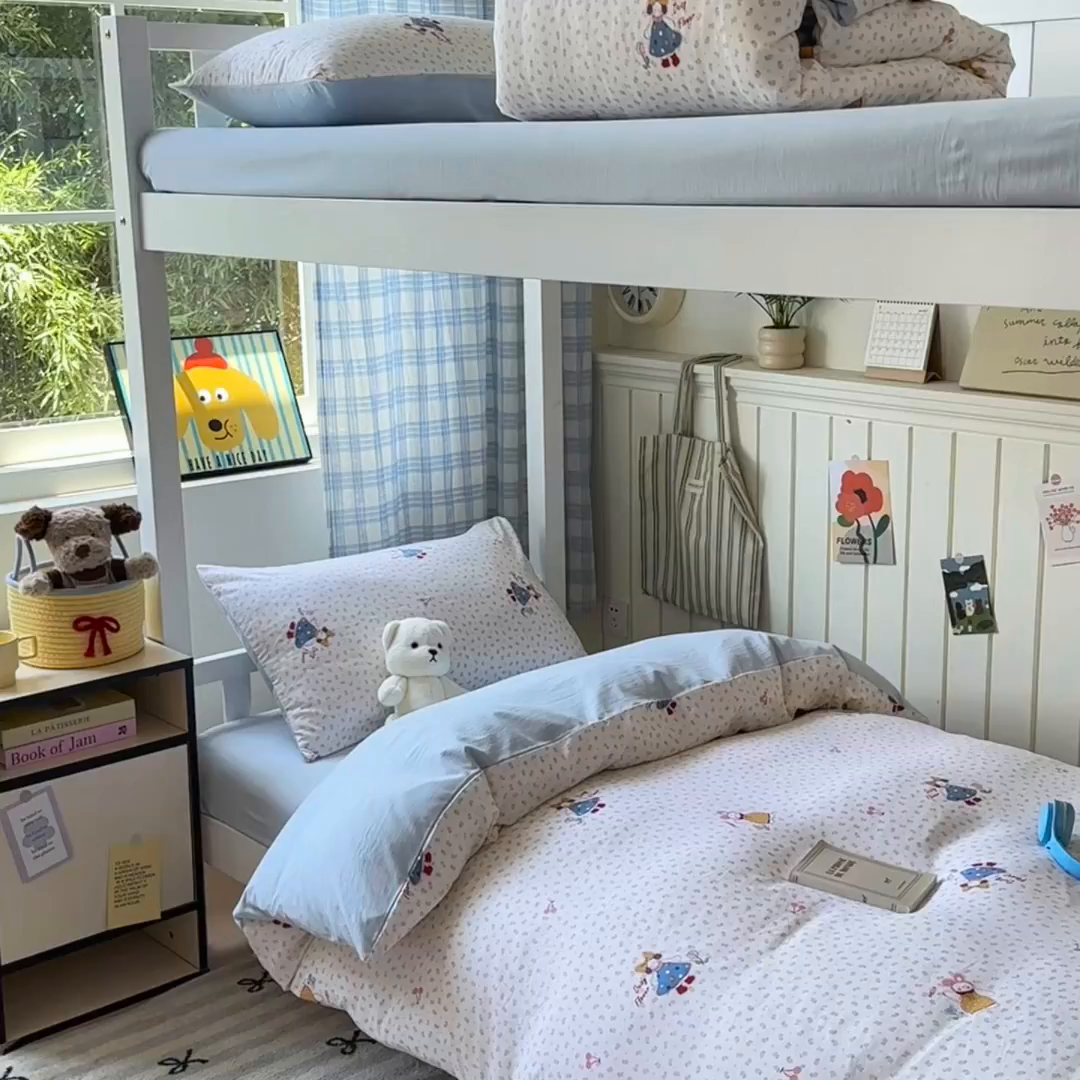 91家纺网 家纺一手货源 找家纺 沐芷 2025 开学季学生宿舍三件套 水洗棉四件套被套床单 甜心派派