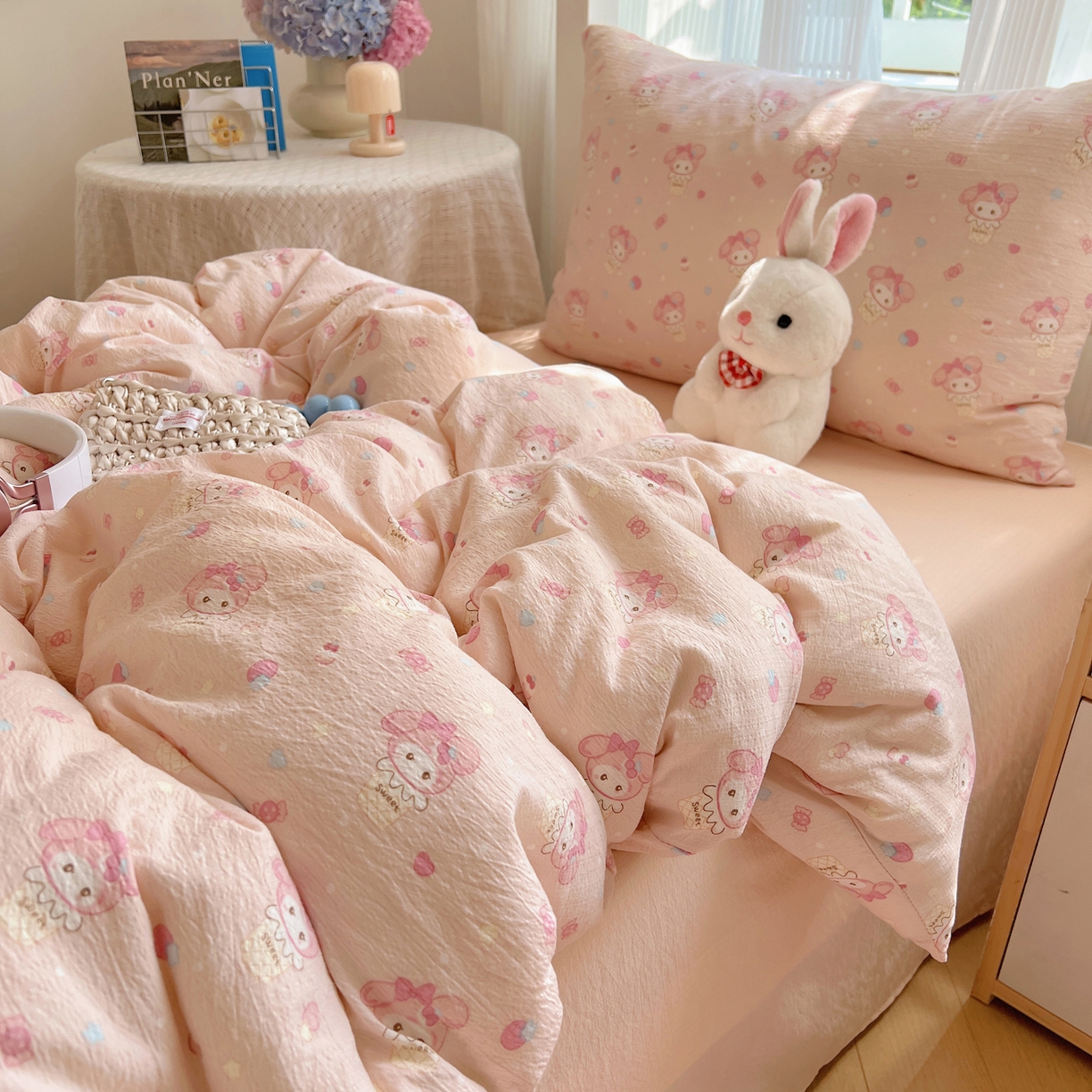 91家纺网 家纺一手货源 找家纺 繁花家居 2025新款木棉爆款学生床三件套四件套跑量款 冰淇淋美蒂