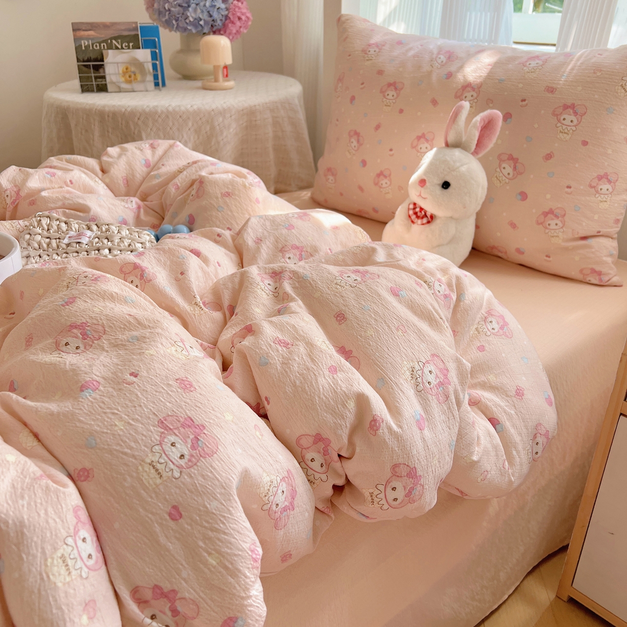 91家纺网 家纺一手货源 找家纺 繁花家居 2025新款木棉爆款学生床三件套四件套跑量款 冰淇淋美蒂