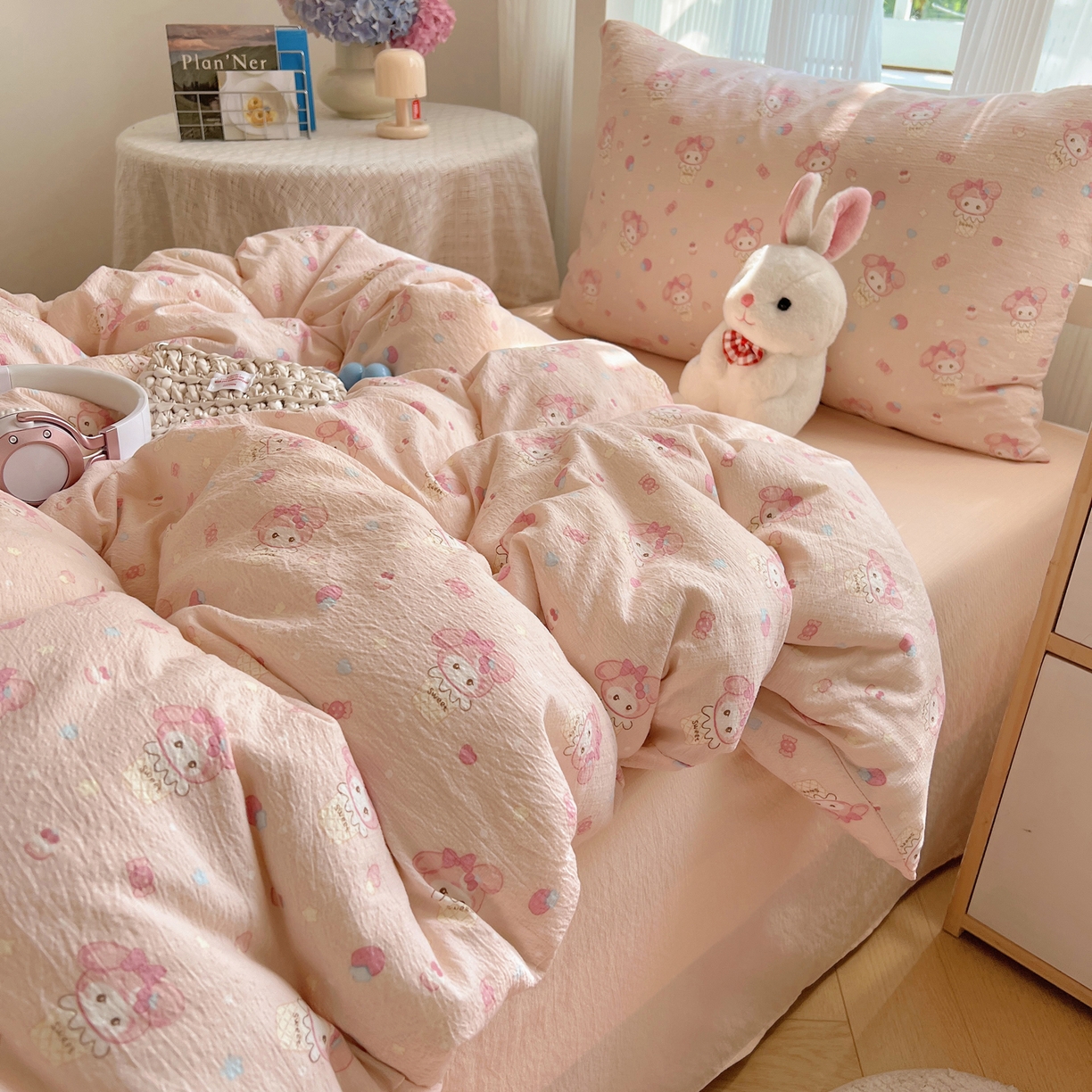 91家纺网 家纺一手货源 找家纺 繁花家居 2025新款木棉爆款学生床三件套四件套跑量款 冰淇淋美蒂