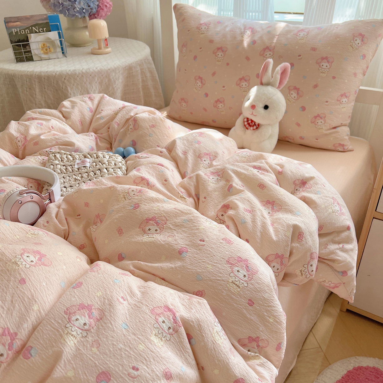 91家纺网 家纺一手货源 找家纺 繁花家居 2025新款木棉爆款学生床三件套四件套跑量款 冰淇淋美蒂