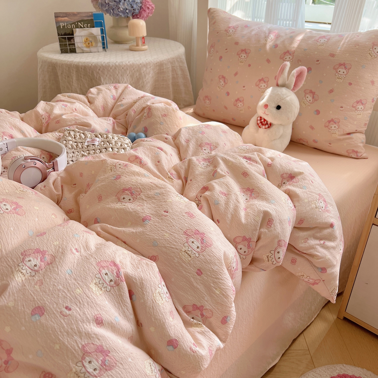 91家纺网 家纺一手货源 找家纺 繁花家居 2025新款木棉爆款学生床三件套四件套跑量款 冰淇淋美蒂