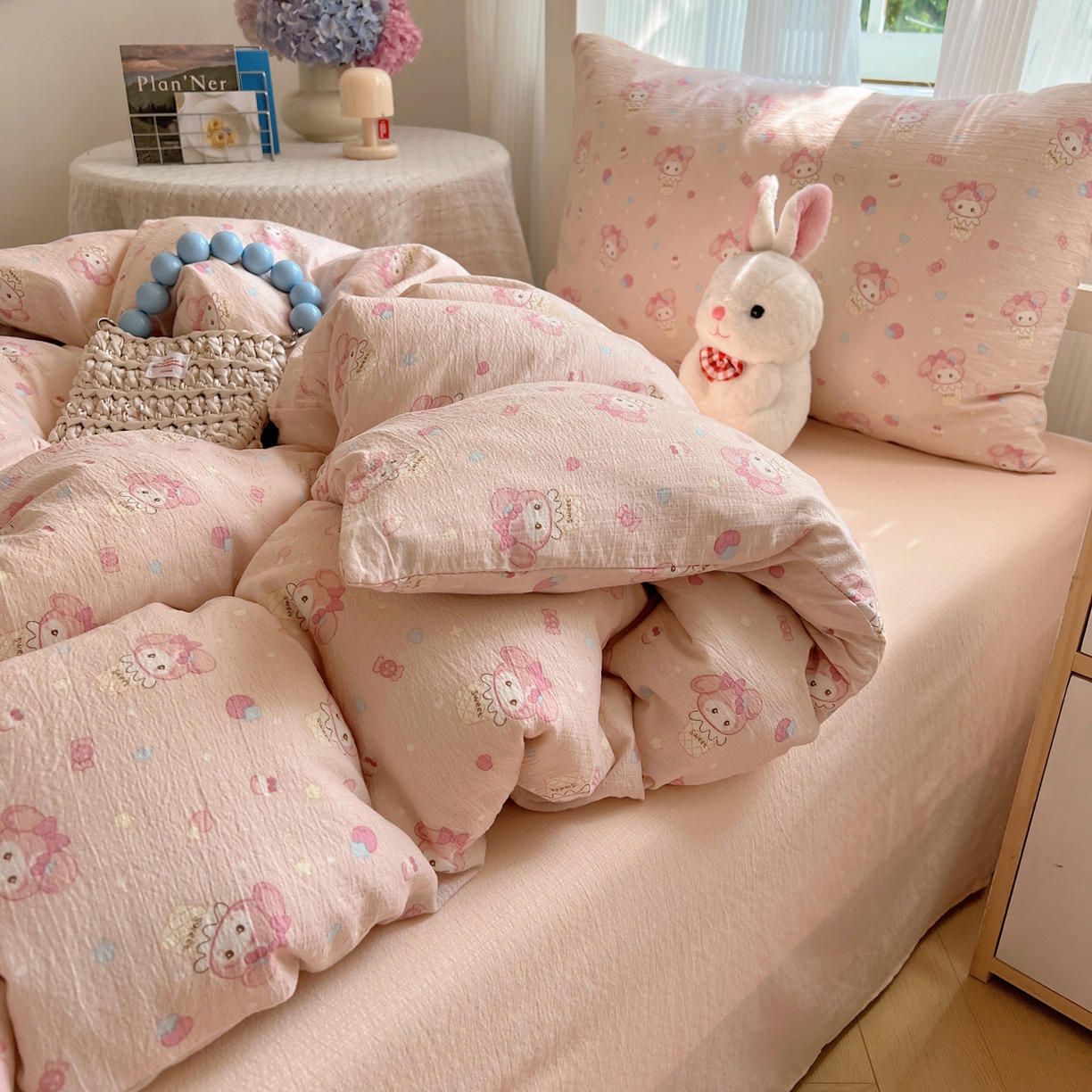 91家纺网 家纺一手货源 找家纺 繁花家居 2025新款木棉爆款学生床三件套四件套跑量款 冰淇淋美蒂