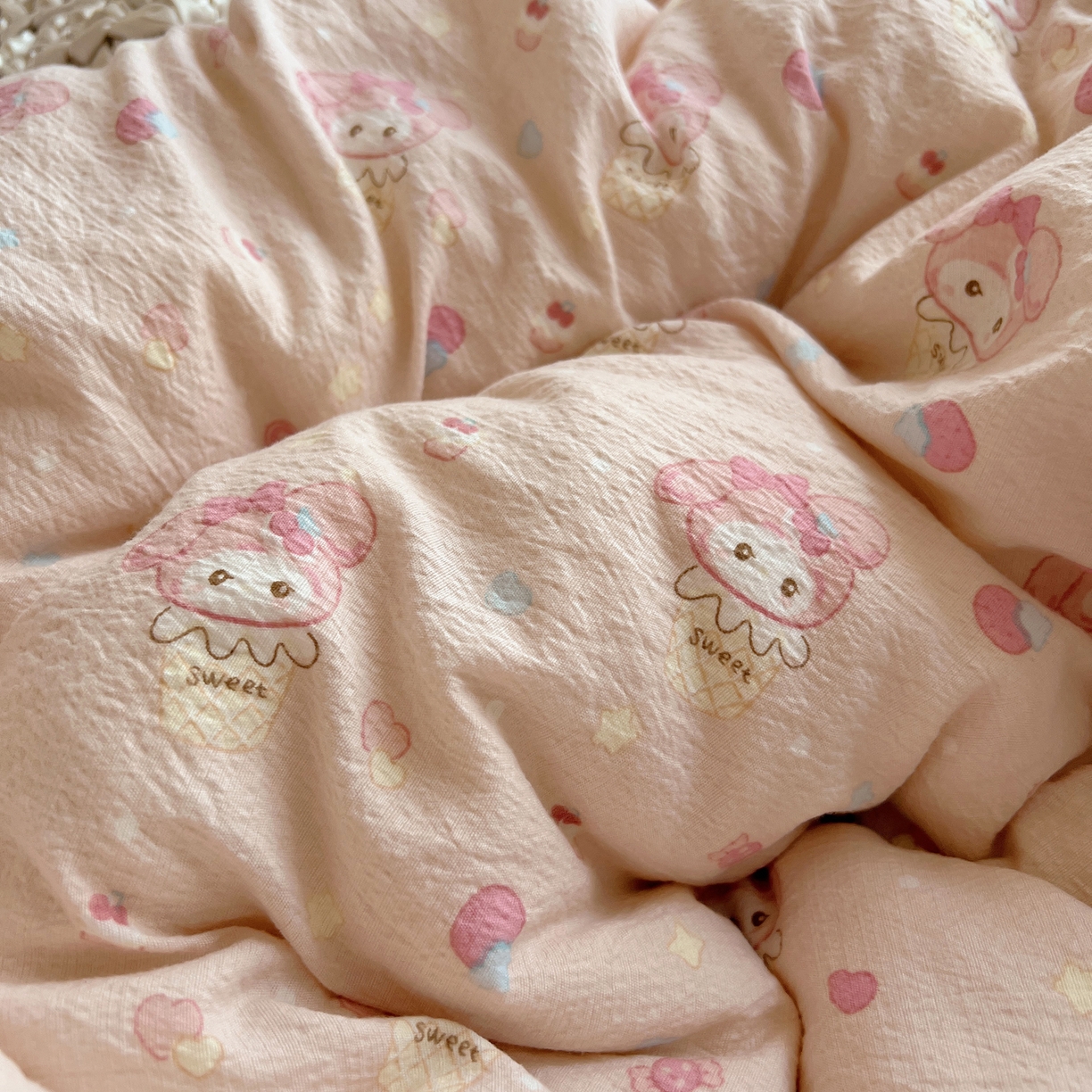 91家纺网 家纺一手货源 找家纺 繁花家居 2025新款木棉爆款学生床三件套四件套跑量款 冰淇淋美蒂