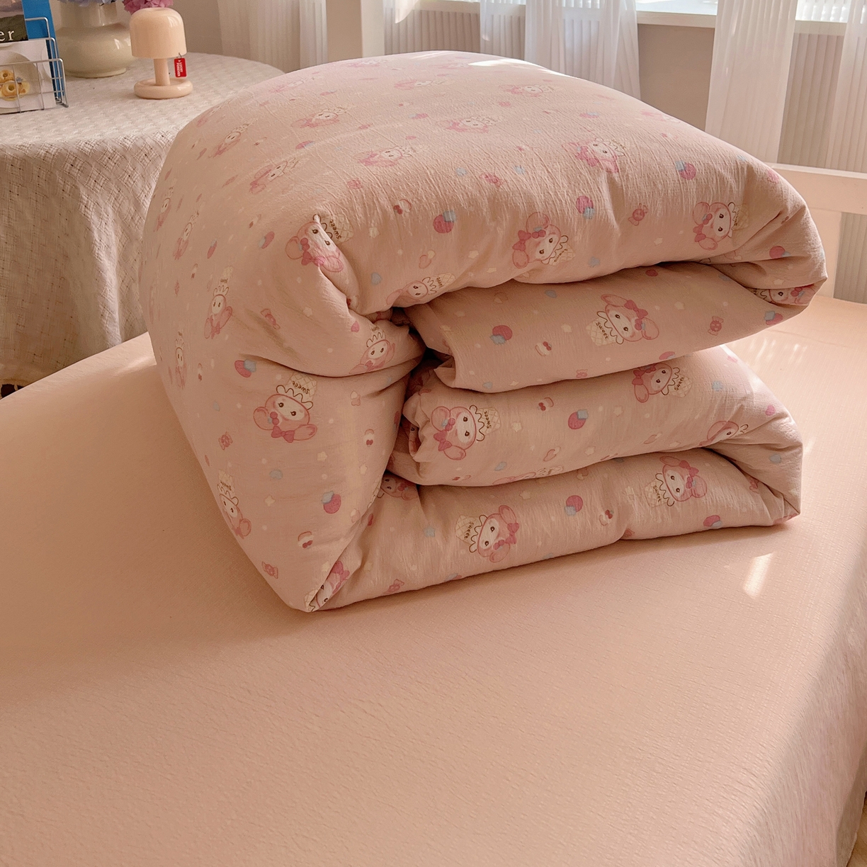 91家纺网 家纺一手货源 找家纺 繁花家居 2025新款木棉爆款学生床三件套四件套跑量款 冰淇淋美蒂