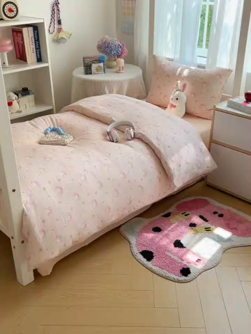 91家纺网 家纺一手货源 找家纺 繁花家居 2025新款木棉爆款学生床三件套四件套跑量款 冰淇淋美蒂