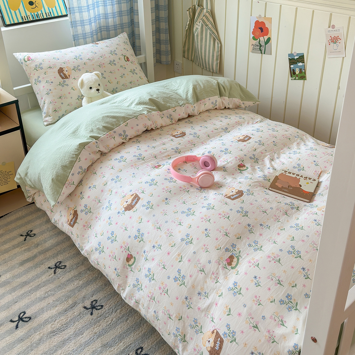 91家纺网 家纺一手货源 找家纺 沐芷 2025 开学季学生宿舍三件套 水洗棉四件套被套床单 午后时光