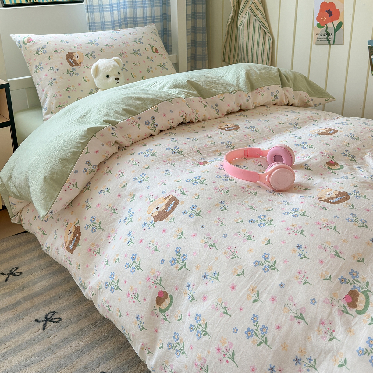 91家纺网 家纺一手货源 找家纺 沐芷 2025 开学季学生宿舍三件套 水洗棉四件套被套床单 午后时光