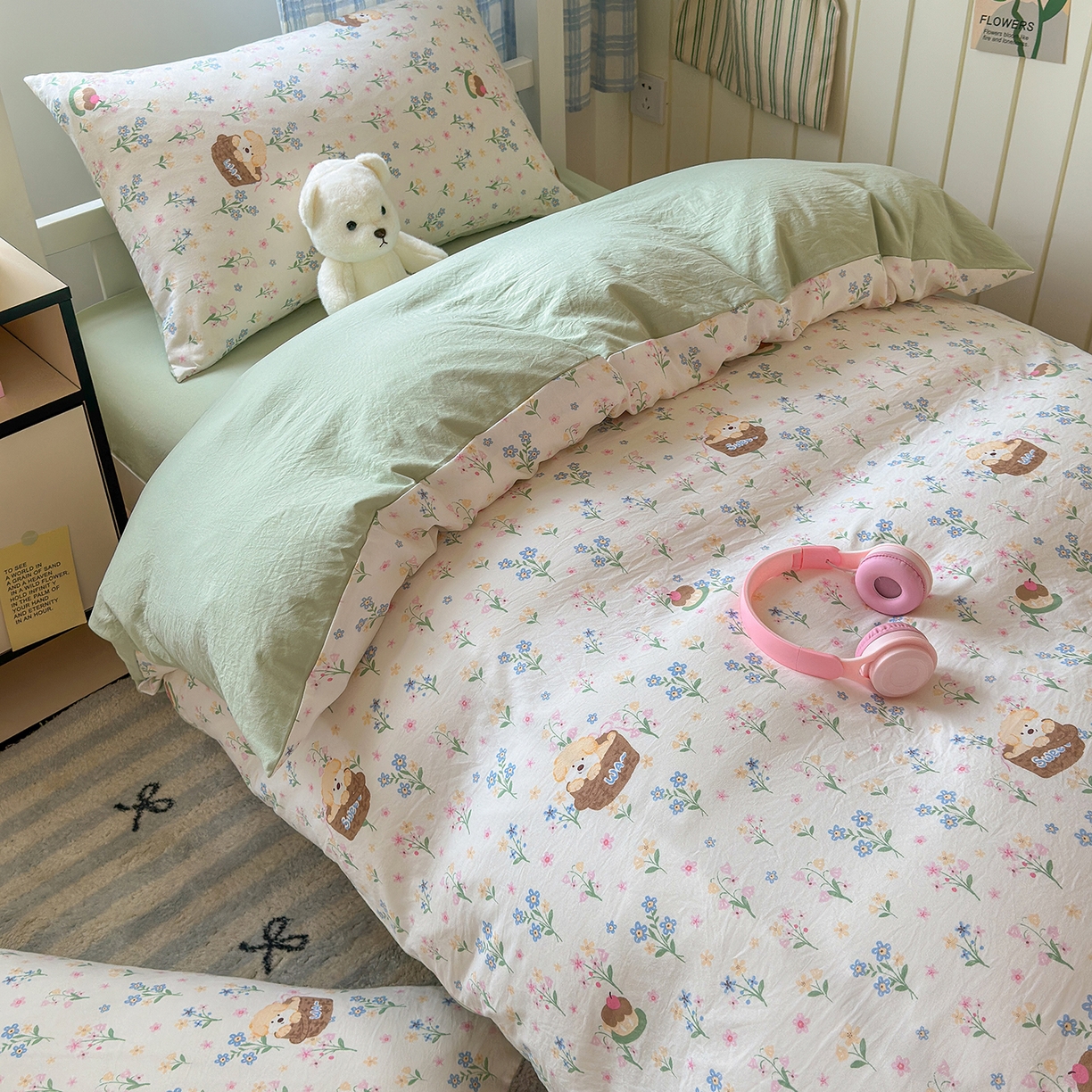 91家纺网 家纺一手货源 找家纺 沐芷 2025 开学季学生宿舍三件套 水洗棉四件套被套床单 午后时光