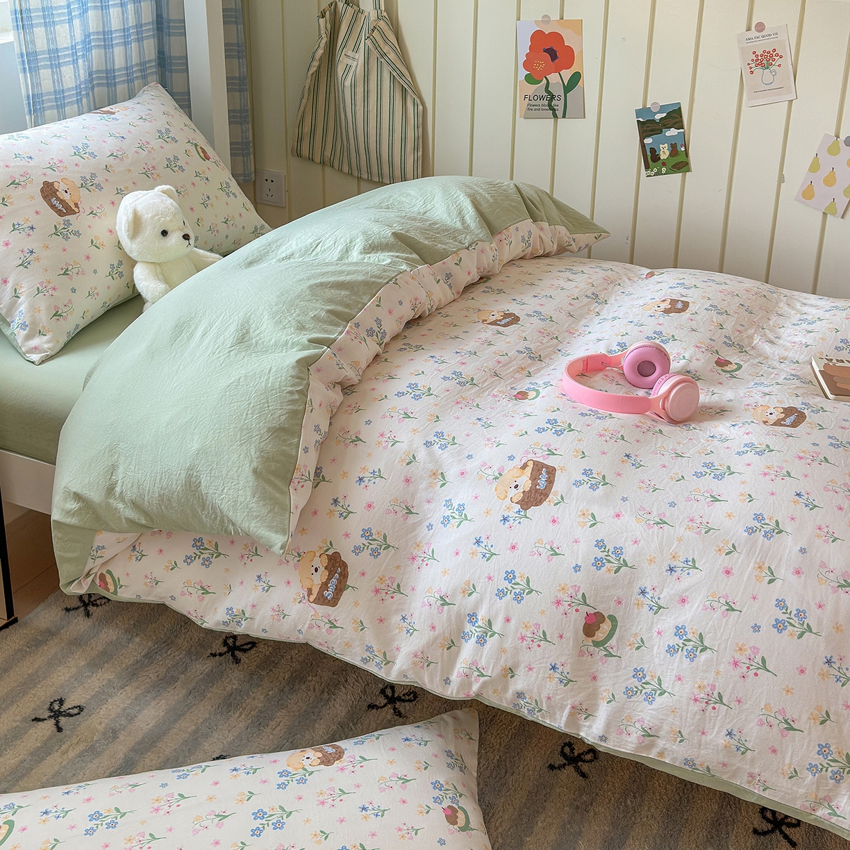 91家纺网 家纺一手货源 找家纺 沐芷 2025 开学季学生宿舍三件套 水洗棉四件套被套床单 午后时光