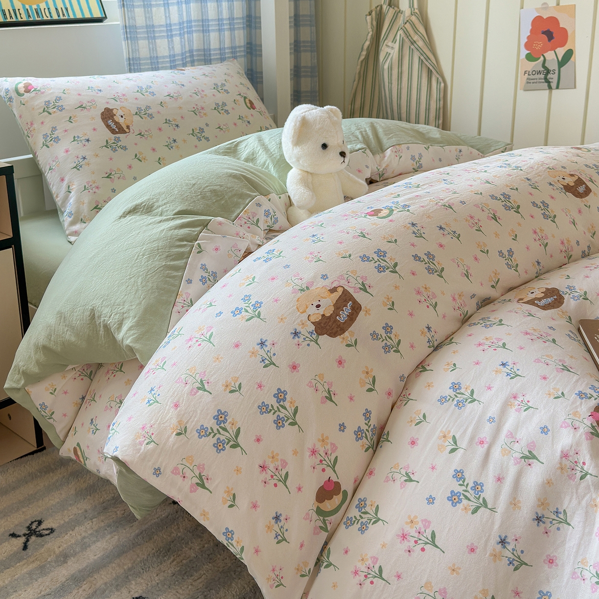 91家纺网 家纺一手货源 找家纺 沐芷 2025 开学季学生宿舍三件套 水洗棉四件套被套床单 午后时光