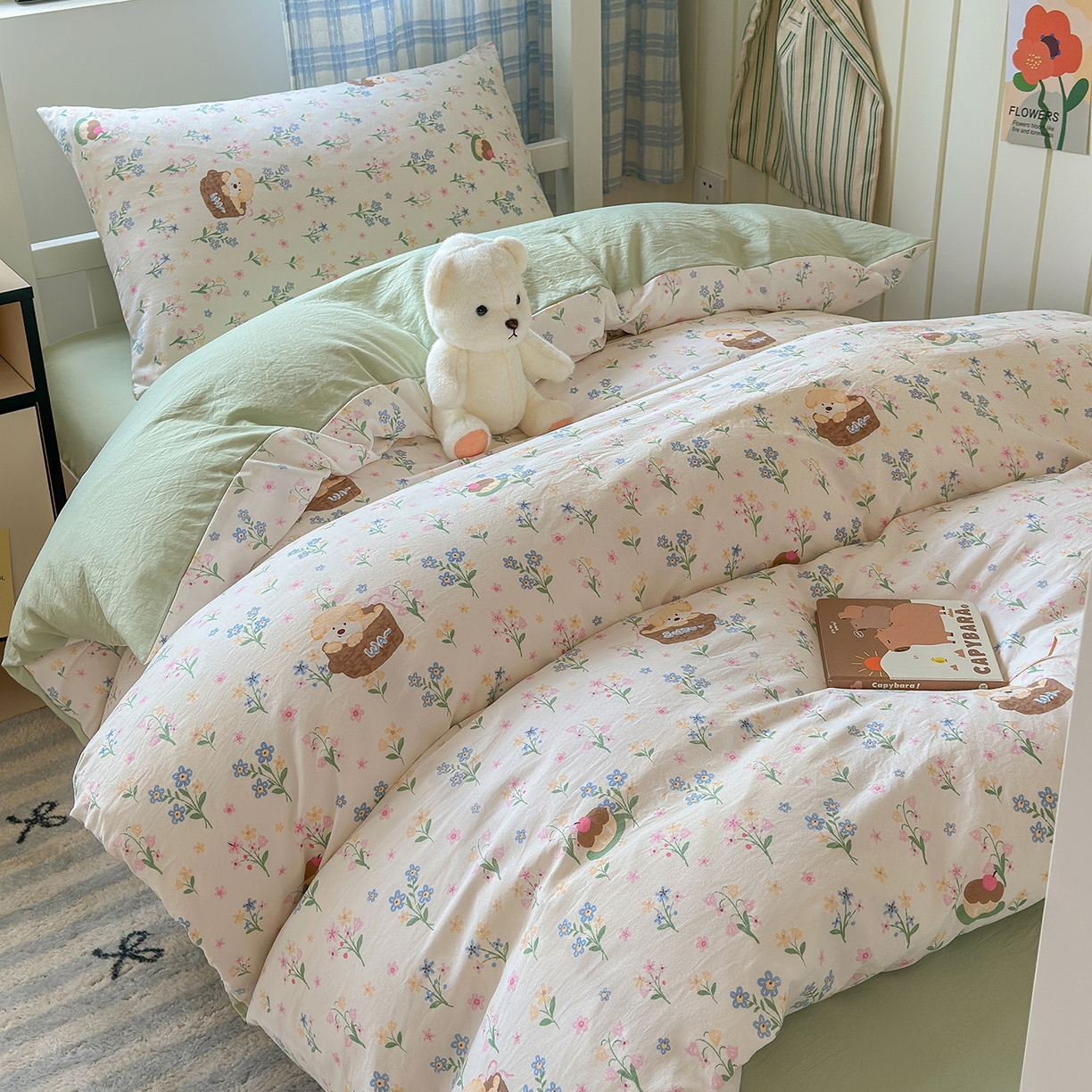 91家纺网 家纺一手货源 找家纺 沐芷 2025 开学季学生宿舍三件套 水洗棉四件套被套床单 午后时光