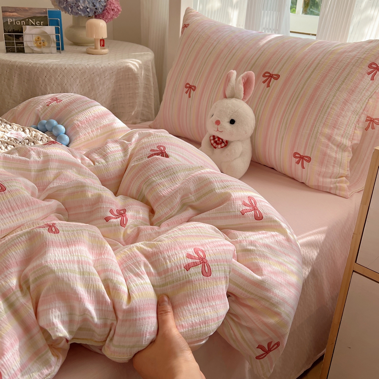 91家纺网 家纺一手货源 找家纺 繁花家居 2025新款木棉爆款学生床三件套四件套跑量款 粉黛佳人