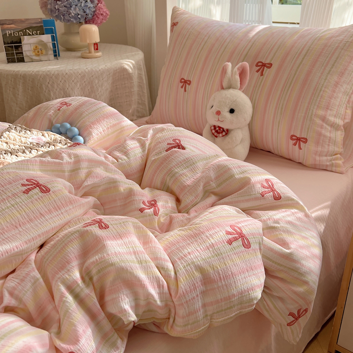 91家纺网 家纺一手货源 找家纺 繁花家居 2025新款木棉爆款学生床三件套四件套跑量款 粉黛佳人