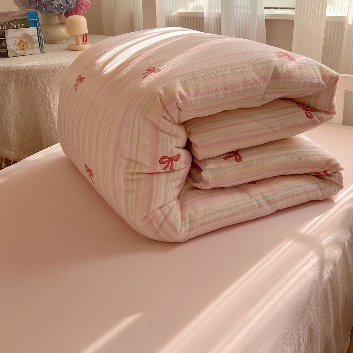 91家纺网 家纺一手货源 找家纺 繁花家居 2025新款木棉爆款学生床三件套四件套跑量款 粉黛佳人