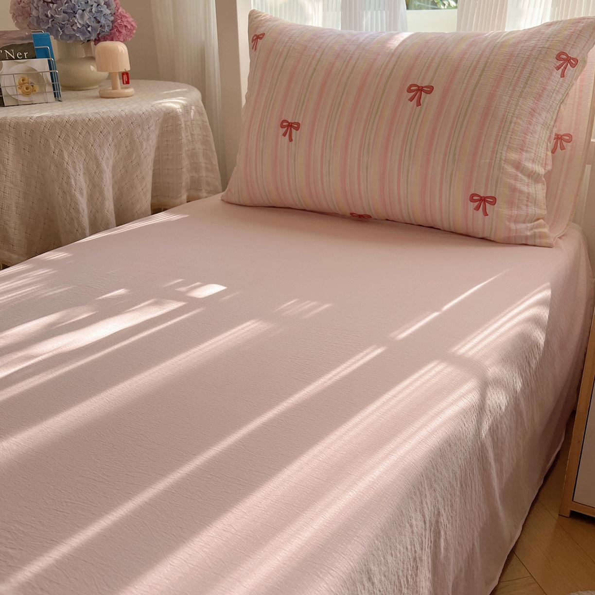 91家纺网 家纺一手货源 找家纺 繁花家居 2025新款木棉爆款学生床三件套四件套跑量款 粉黛佳人