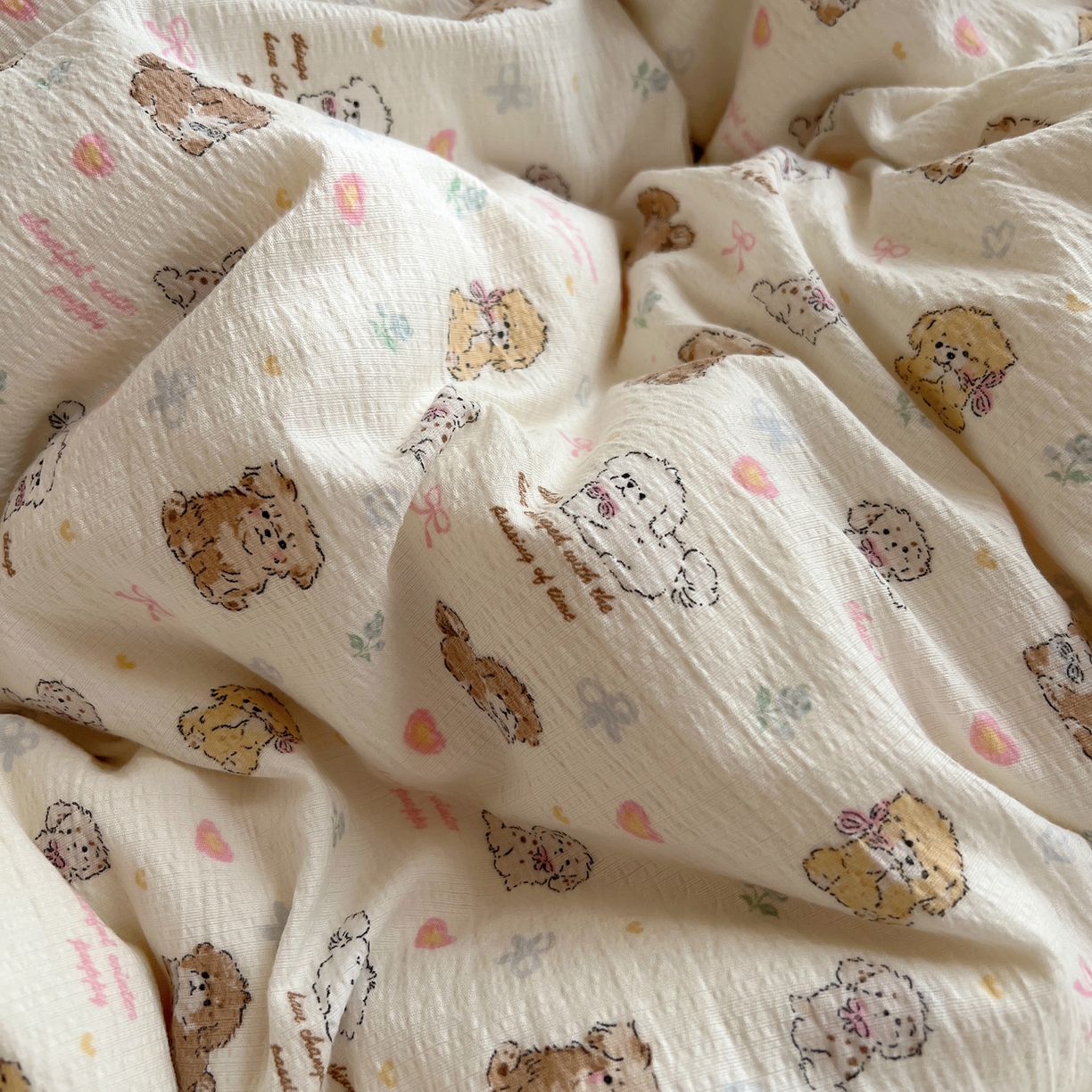 91家纺网 家纺一手货源 找家纺 繁花家居 2025新款木棉爆款学生床三件套四件套跑量款 狗狗家族