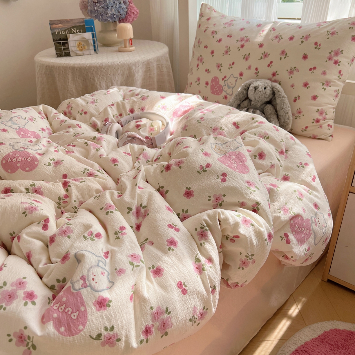 91家纺网 家纺一手货源 找家纺 繁花家居 2025新款木棉爆款学生床三件套四件套跑量款 花花狗