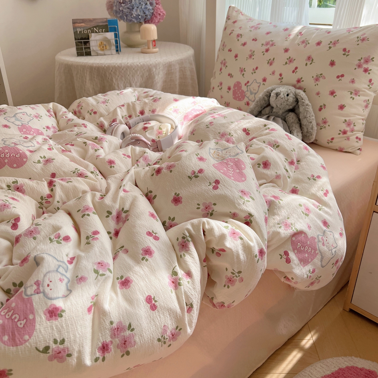 91家纺网 家纺一手货源 找家纺 繁花家居 2025新款木棉爆款学生床三件套四件套跑量款 花花狗