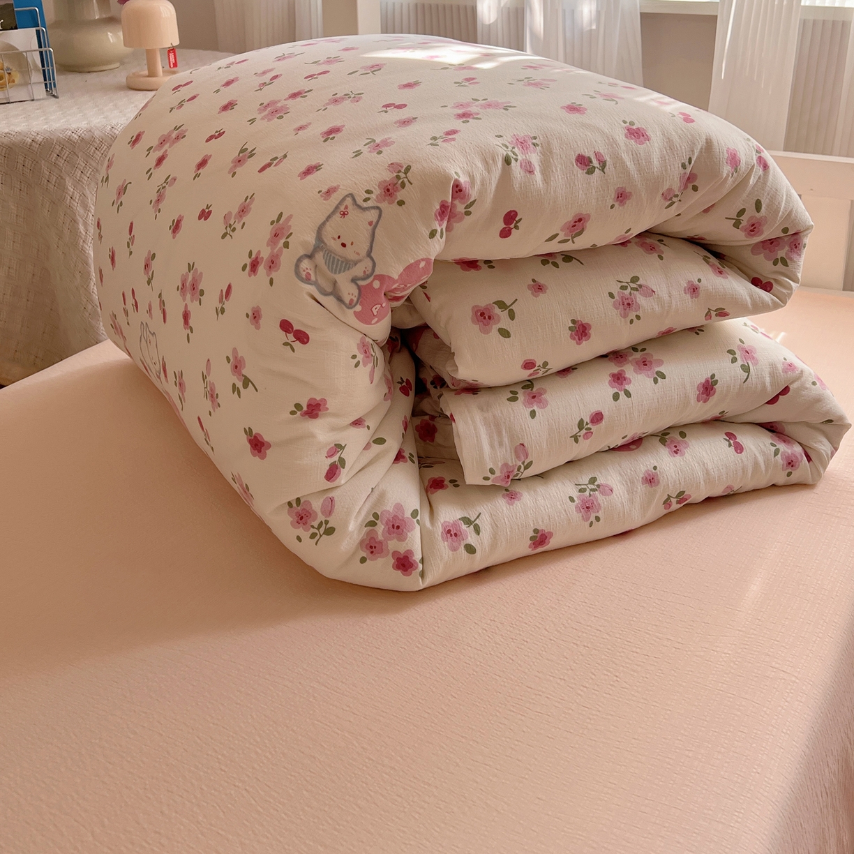 91家纺网 家纺一手货源 找家纺 繁花家居 2025新款木棉爆款学生床三件套四件套跑量款 花花狗