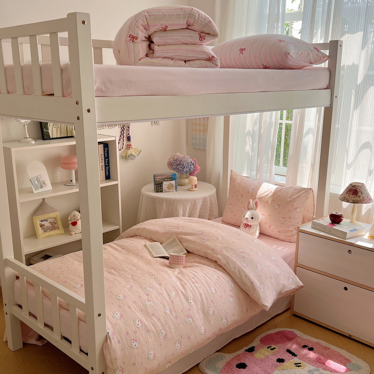 繁花家居 2025新款木棉爆款学生床三件套四件套跑量款 甜筒小喵-粉