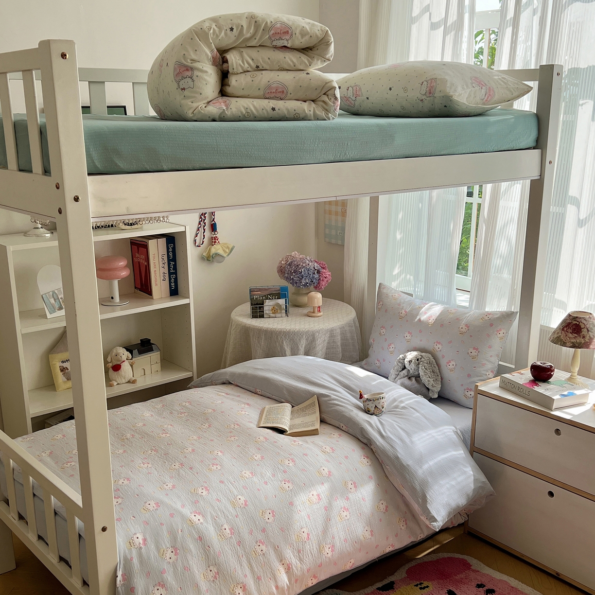 繁花家居 2025新款木棉爆款学生床三件套四件套跑量款 甜筒小喵-蓝