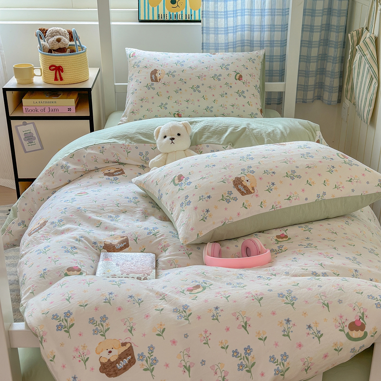 91家纺网 家纺一手货源 找家纺 沐芷 2025 开学季学生宿舍三件套 水洗棉四件套被套床单 午后时光