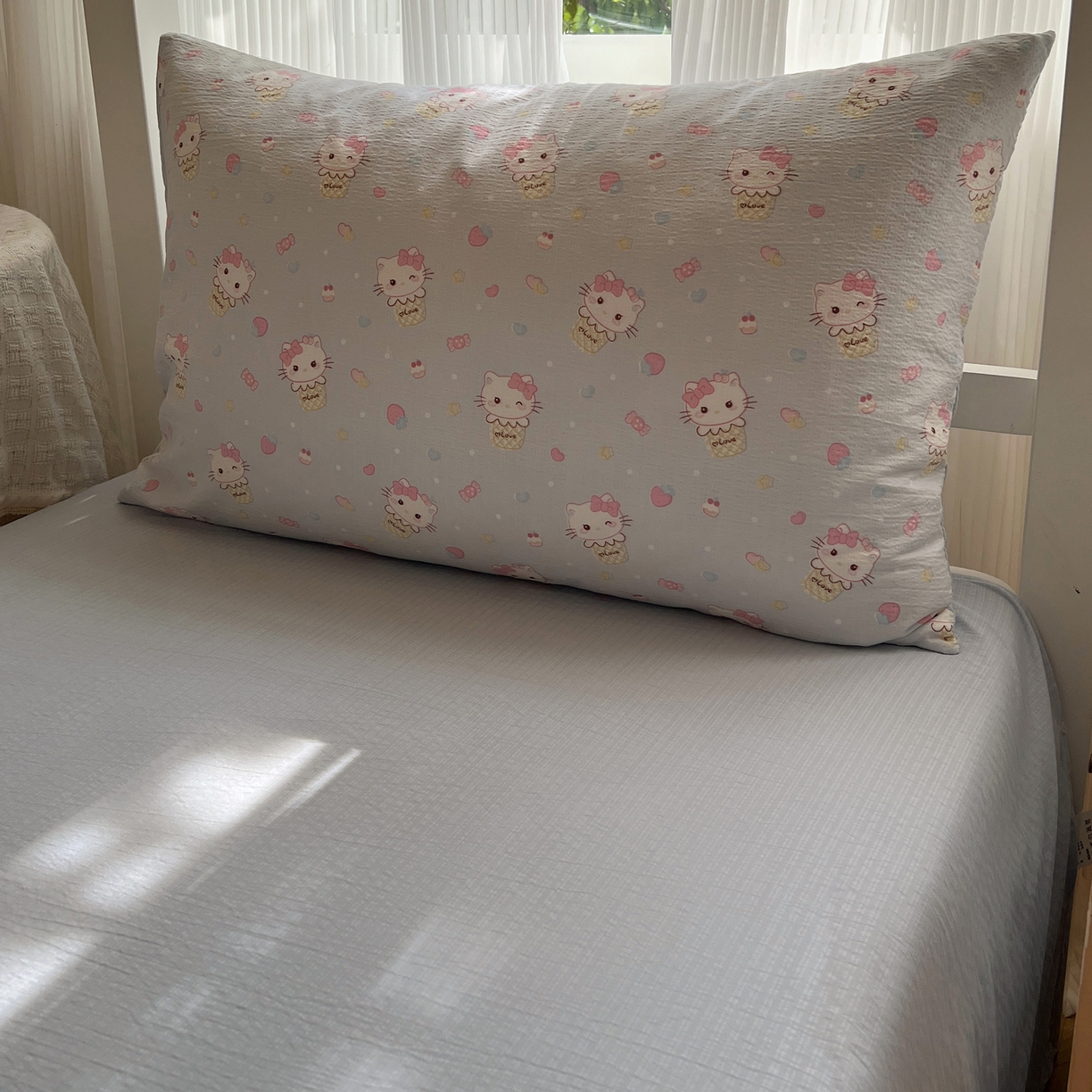 91家纺网 家纺一手货源 找家纺 繁花家居 2025新款木棉爆款学生床三件套四件套跑量款 甜筒小喵-蓝