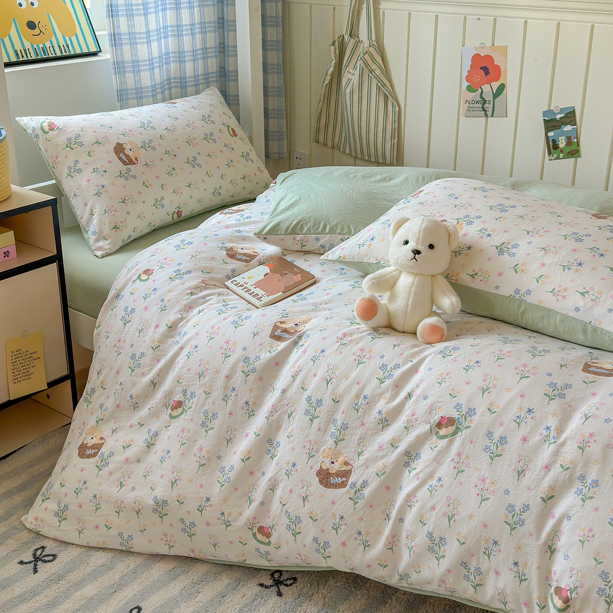 91家纺网 家纺一手货源 找家纺 沐芷 2025 开学季学生宿舍三件套 水洗棉四件套被套床单 午后时光