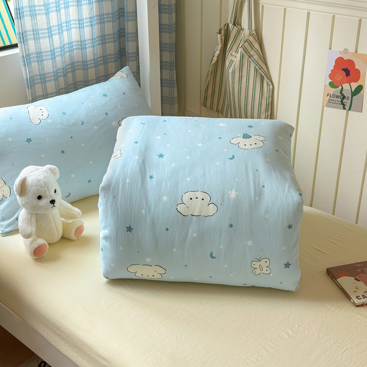 91家纺网 家纺一手货源 找家纺 沐芷 2025 开学季学生宿舍三件套 水洗棉四件套被套床单 星空狗