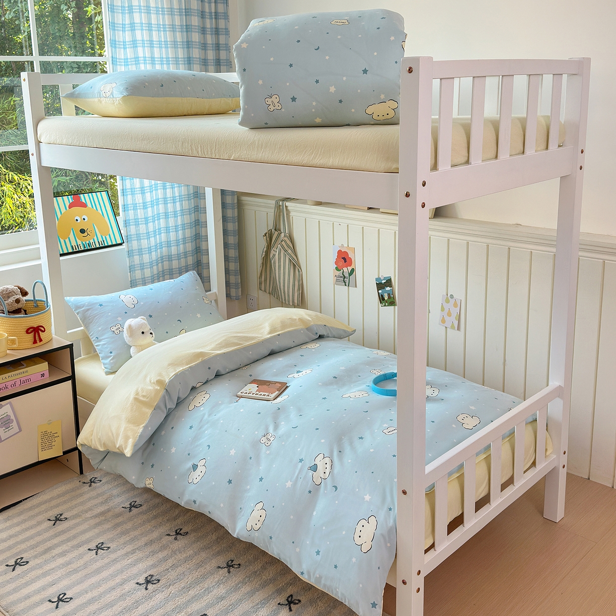 91家纺网 家纺一手货源 找家纺 沐芷 2025 开学季学生宿舍三件套 水洗棉四件套被套床单 星空狗