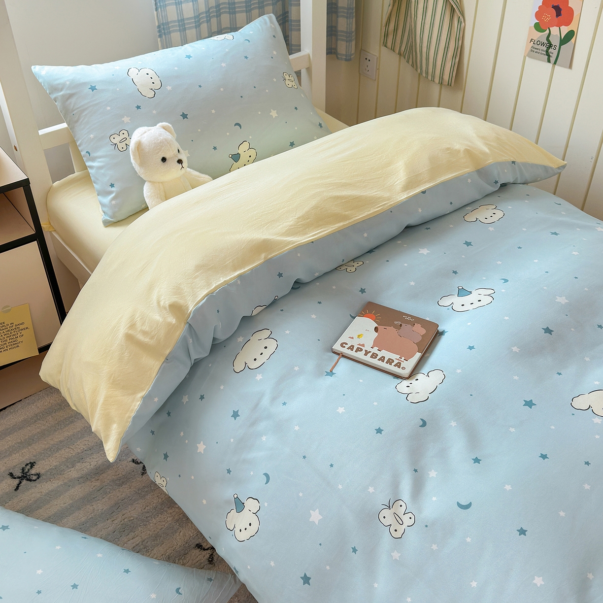 91家纺网 家纺一手货源 找家纺 沐芷 2025 开学季学生宿舍三件套 水洗棉四件套被套床单 星空狗