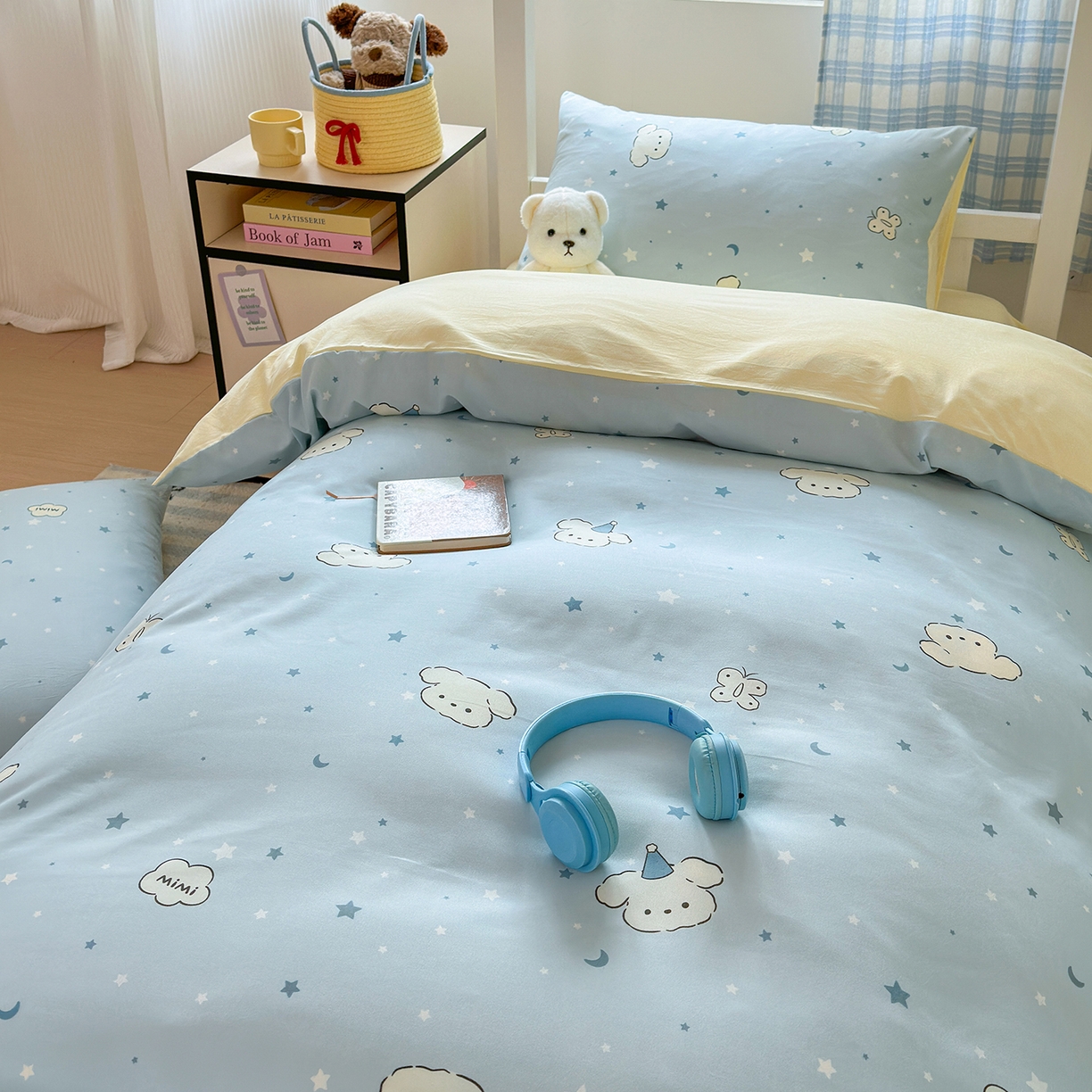 91家纺网 家纺一手货源 找家纺 沐芷 2025 开学季学生宿舍三件套 水洗棉四件套被套床单 星空狗