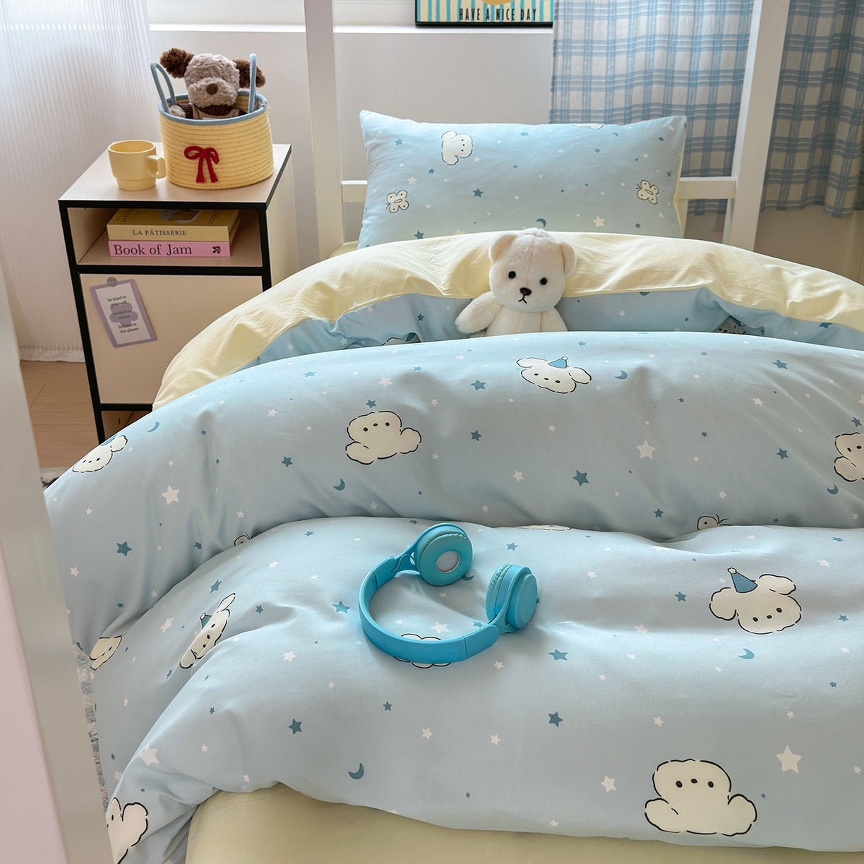 91家纺网 家纺一手货源 找家纺 沐芷 2025 开学季学生宿舍三件套 水洗棉四件套被套床单 星空狗