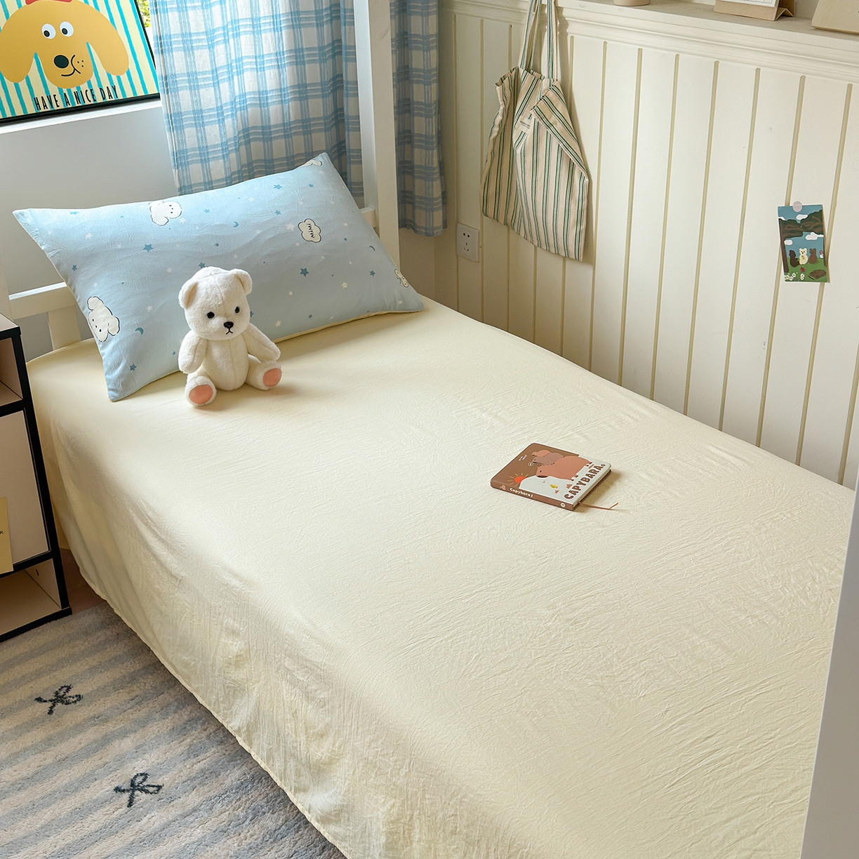 91家纺网 家纺一手货源 找家纺 沐芷 2025 开学季学生宿舍三件套 水洗棉四件套被套床单 星空狗