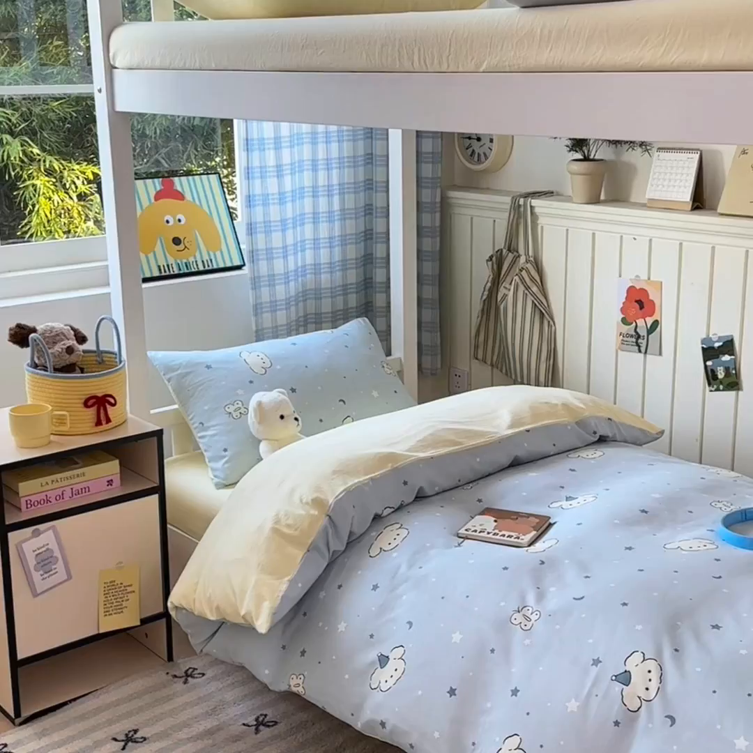 91家纺网 家纺一手货源 找家纺 沐芷 2025 开学季学生宿舍三件套 水洗棉四件套被套床单 星空狗