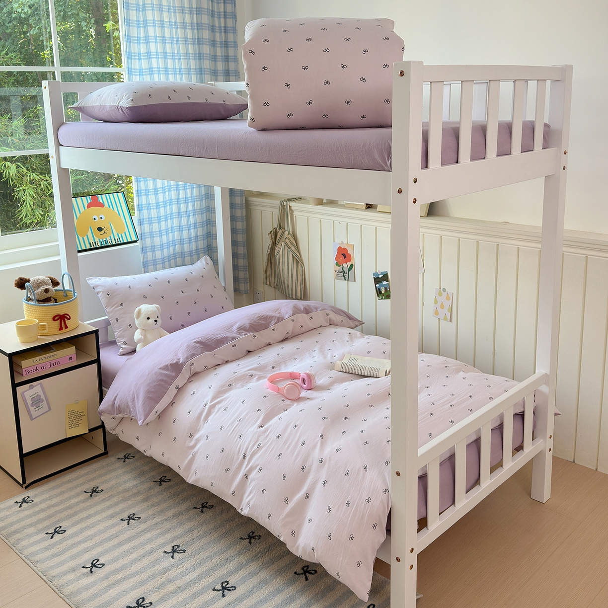 91家纺网 家纺一手货源 找家纺 沐芷 2025 开学季学生宿舍三件套 水洗棉四件套被套床单 紫色蝴蝶结