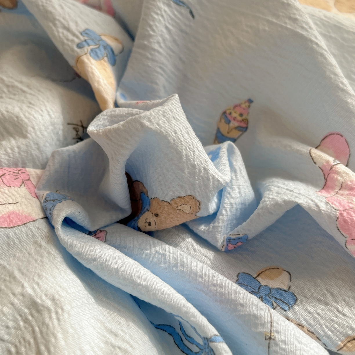 91家纺网 家纺一手货源 找家纺 繁花家居 2025新款木棉爆款学生床三件套四件套跑量款 小猫时光-蓝