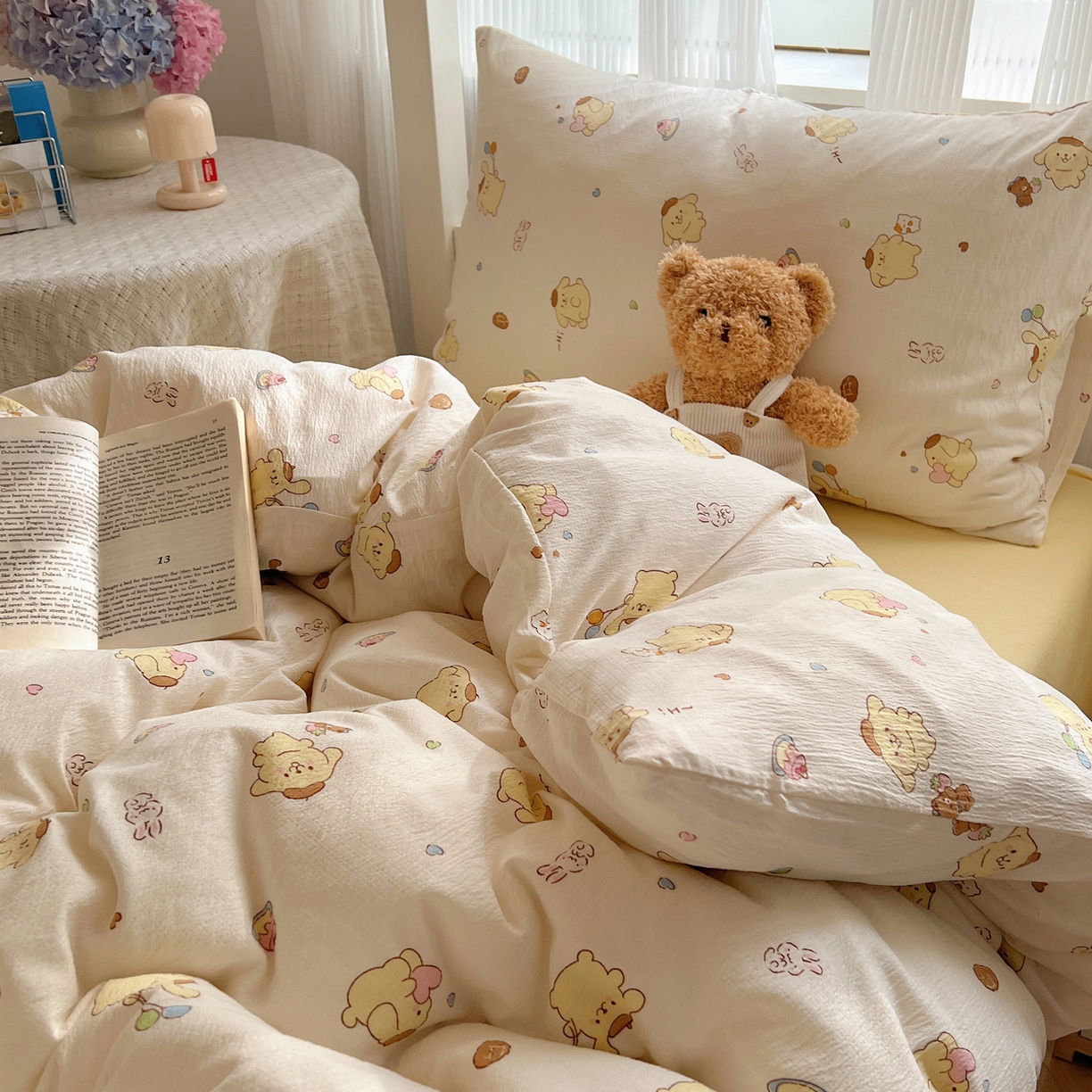 91家纺网 家纺一手货源 找家纺 繁花家居 2025新款木棉爆款学生床三件套四件套跑量款 元气布丁