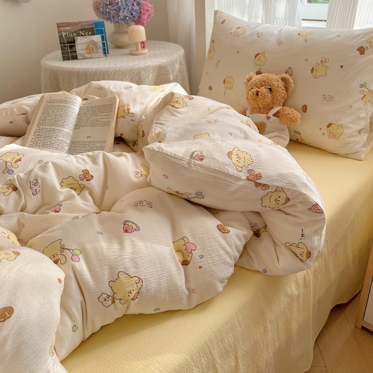 91家纺网 家纺一手货源 找家纺 繁花家居 2025新款木棉爆款学生床三件套四件套跑量款 元气布丁